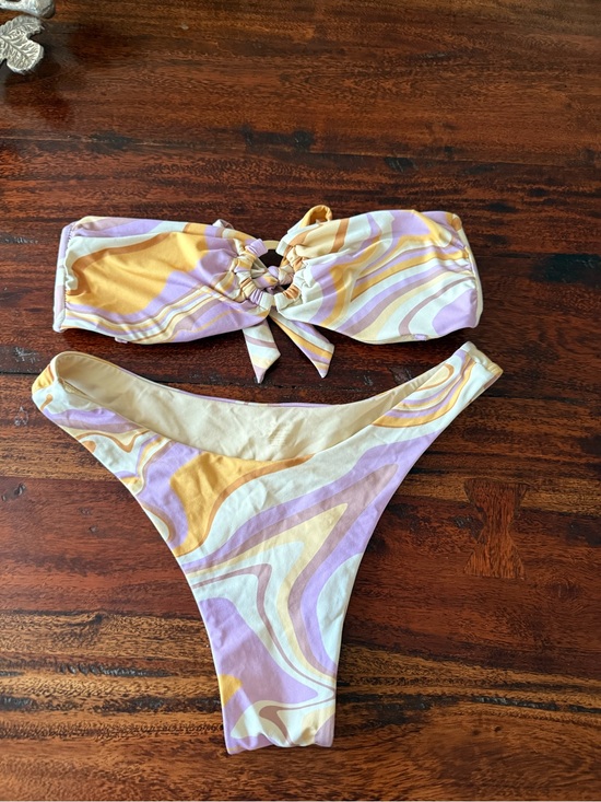 Monday Swimwear Other - Monday Swimwear Lavender and Mustard Swirl Bandeau Bikini